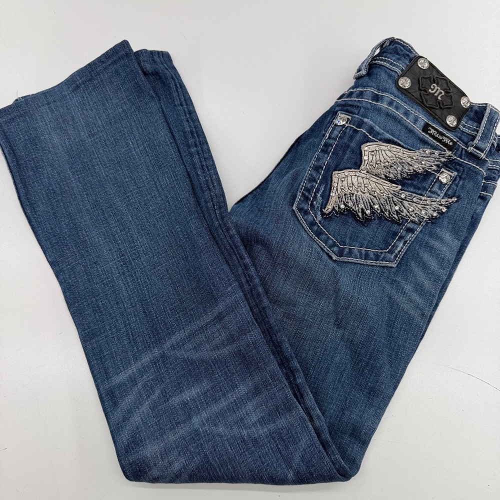 Miss Me JP5163B7 Wing Rhinestone Bootcut Jeans Blue Size 27 Distressed Y2K
